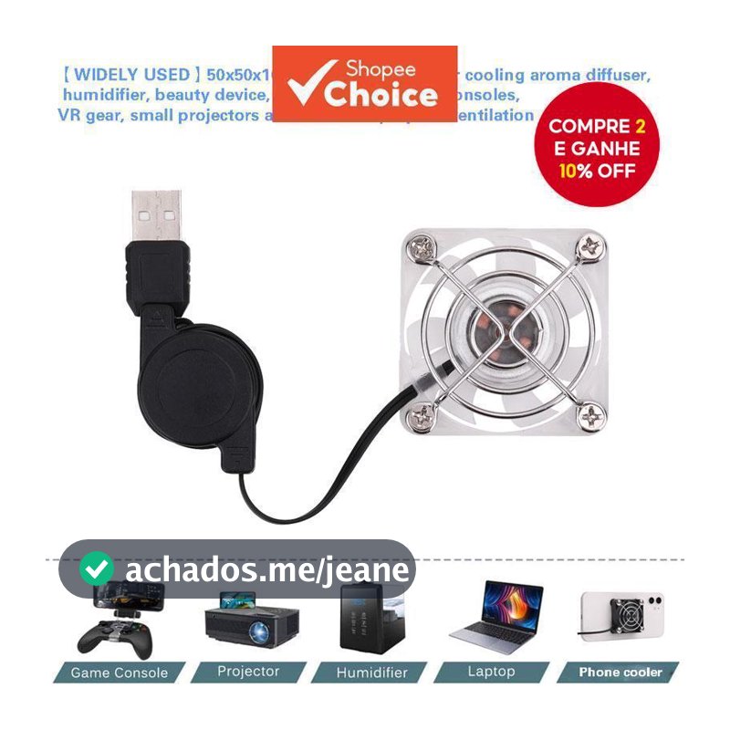 Ventilador USB Silencioso Branco 50mm 5V Mini Brushless DC com Luz Azul para Telefone, Aquário, Roku e Roteador