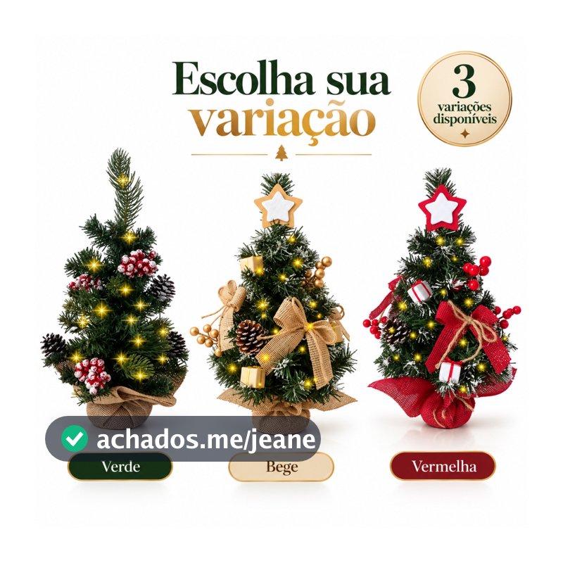 Arvore De Natal 40cm Decorada Com Pisca-Pisca Pronta Enfeite Natalino Mesa