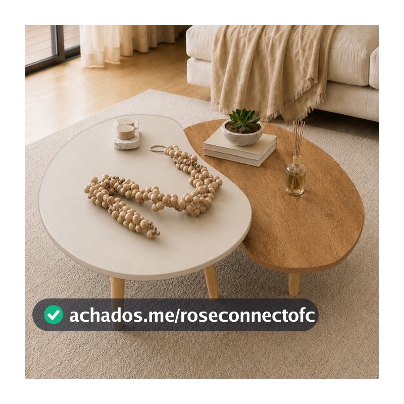 Conjunto mesa de centro sala de estar design orgânico moderna pés palito madeira decoração orgânica