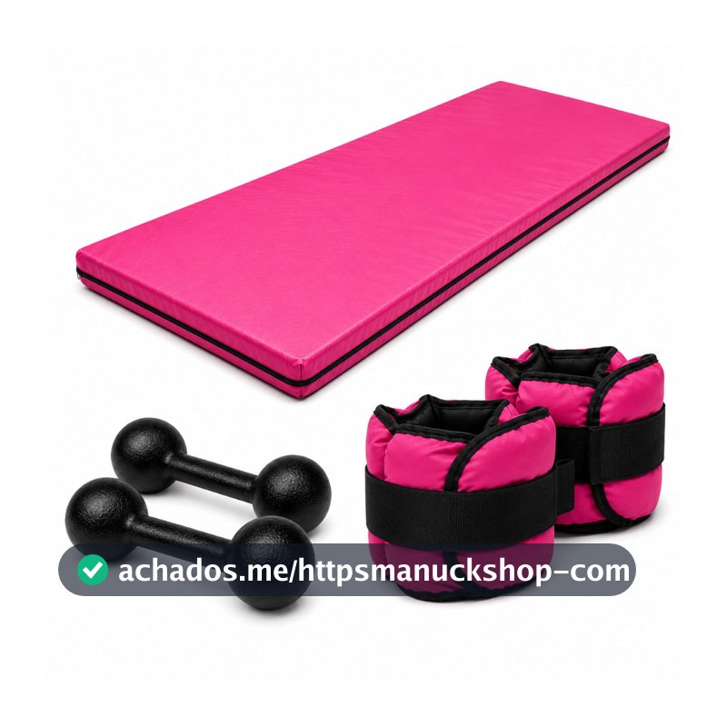 KIT FITNESS COMPLETO COLCHONETE ROSA + PAR 1KG HALTER BOLA + PAR 1KG CANELEIRA ROSA | TREINO EM CASA OU ACADEMIA TL