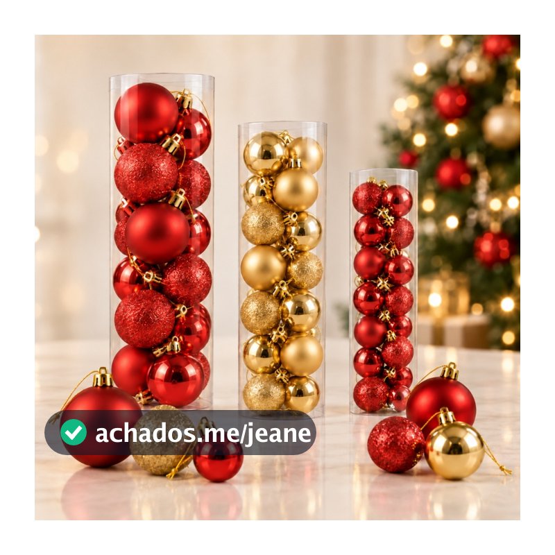 Kit Bolas de Natal Vermelho Dourado Decoração Premium para Árvore Enfeites Natalinos