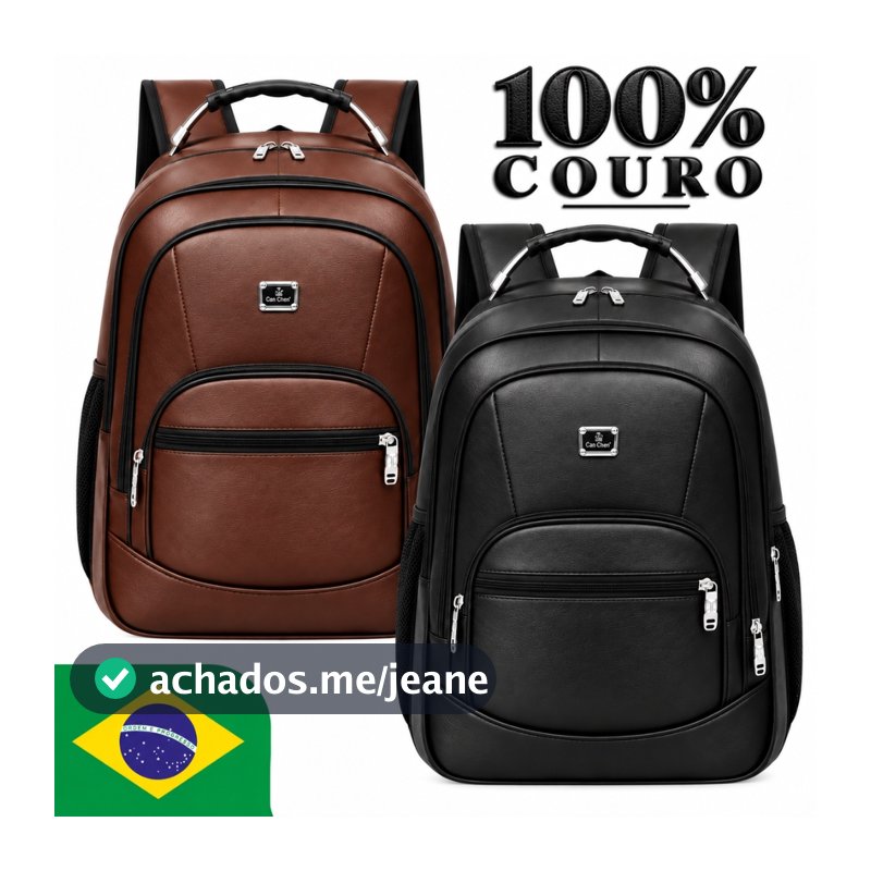 Mochila de Couro Unissex Escolar Escritório Executivo para Notebook Viagem