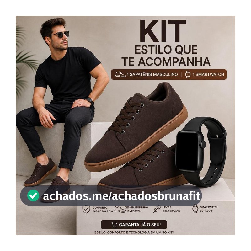 Kit Sapatênis Tênis Masculino Casual Confortável + Smartwatch Relógio Digital