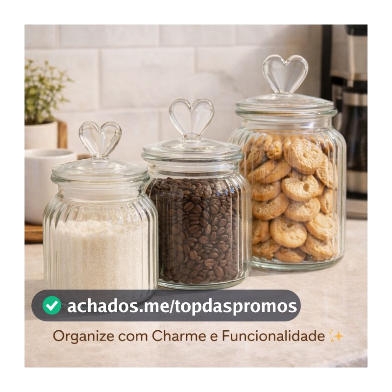 Pote de Vidro Hermético Com Tampa De Coração – Organize Com Amor