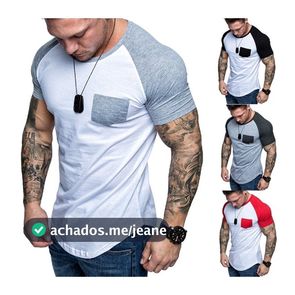 Camiseta masculina raglan manga curta long