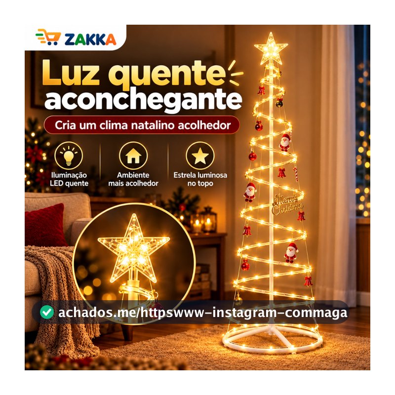Árvore de Natal Espiral LED 1,8m Decoração Moderna com Luzes Montagem Fácil N10