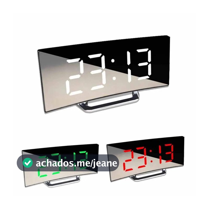 Relógio De Mesa Digital Led Despertador Alarme Temperatura Data Com Espelho Curvado