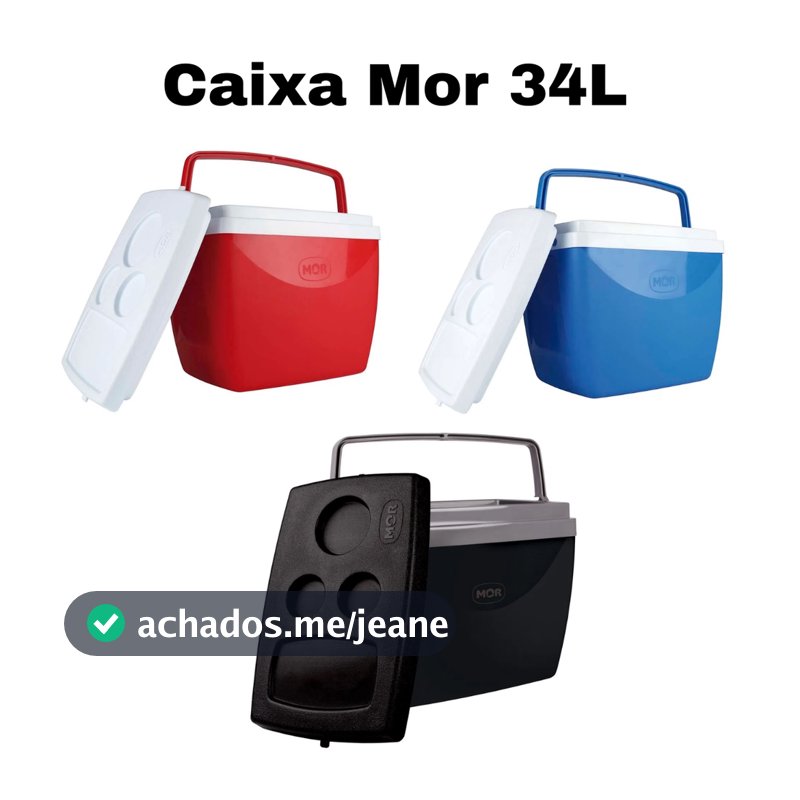 Caixa Térmica Cooler 34 Litros Mor Para 50 Latinhas ou 7 Garrafas Pet 2L Azul Preta Açaí Vermelha Verde  Mor