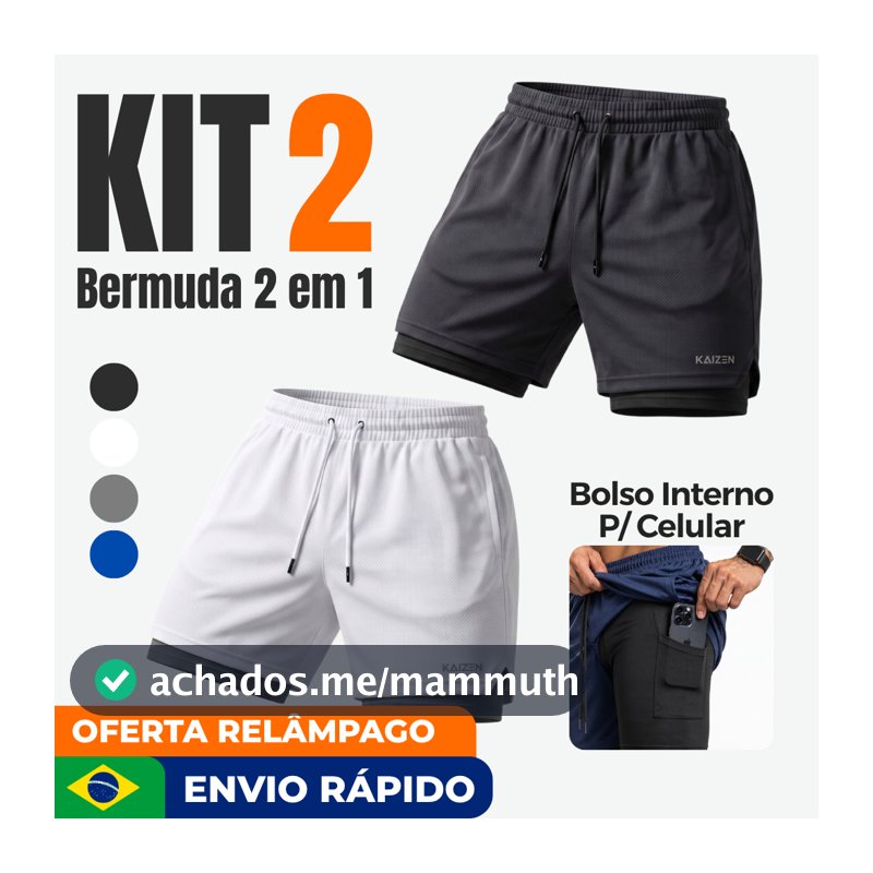 kit 2 bermudas academia shorts 2 em 1  para treinar esporte fitnes