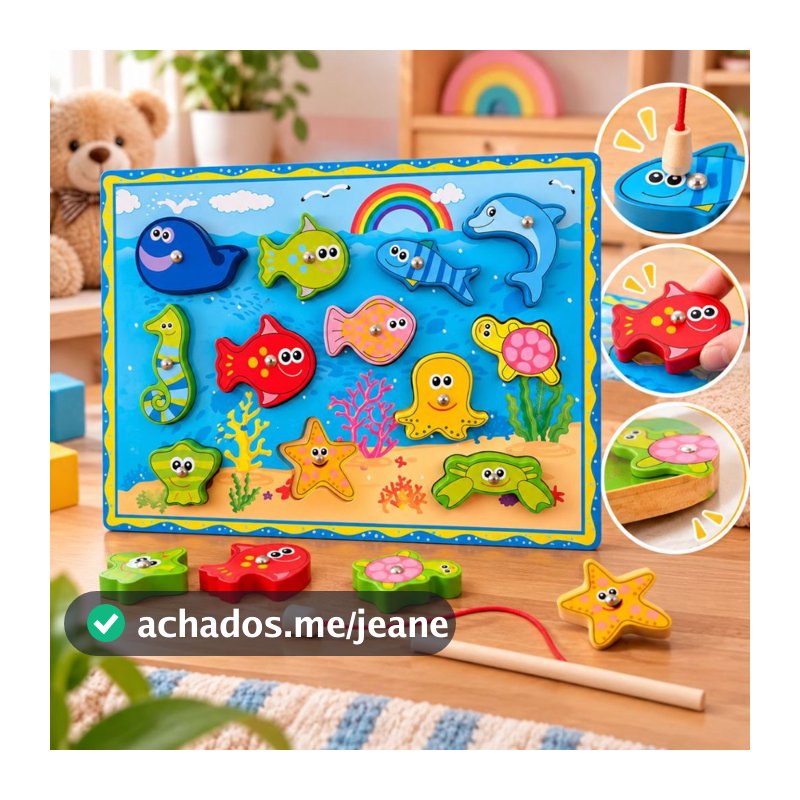 Pescaria Divertida Brinquedo MDF Pescaria de Ima Brinquedo de Madeira Educativo Cognitivo Montessori