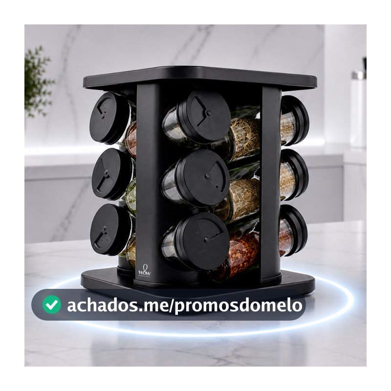 Porta Tempero Giratório Vidro 12 Potes 360 Preto