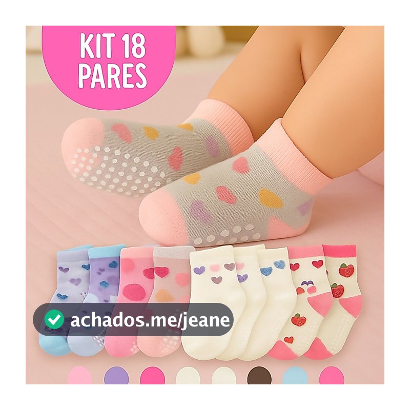 Kit até 18 Pares Meias Bebê Menina Antiderrapantes Algodão Confortáveis 0–24 Meses Recém Nascido