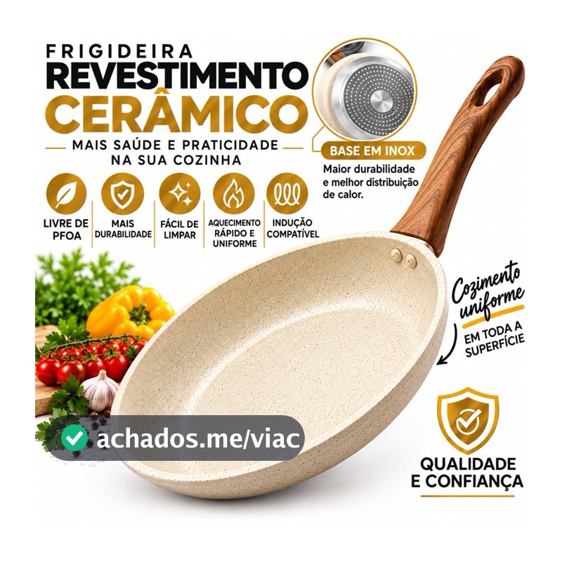 Frigideira Antiaderente Não Usa Óleo Cerâmica Vanilla Cream Fundo Triplo Premium Indução