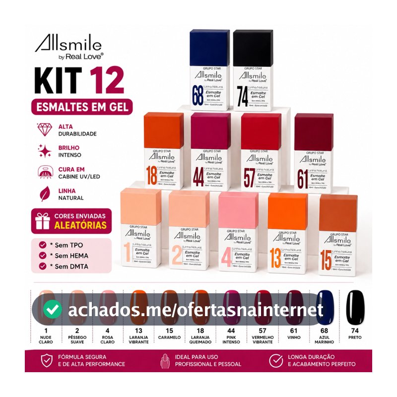 Kit 12 Esmaltes em Gel Allsmile Real Love Cores Sortidas 10 ml