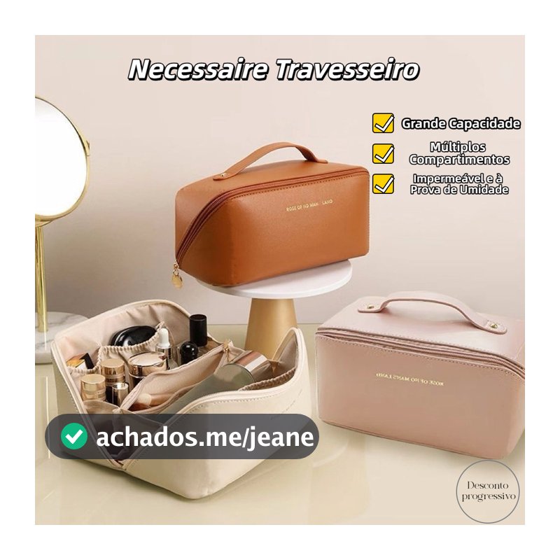 Bolsa Necessaire Organizador de Maquiagem Espaçosa Portátil Ideal para Viagem e Uso Diário