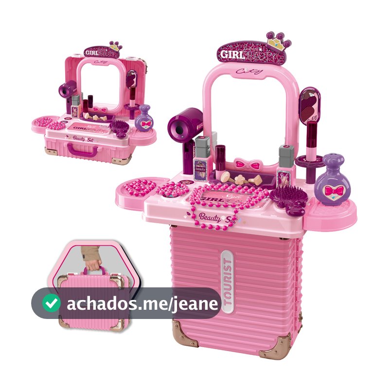 Bancada Penteadeira Infantil 3 em 1 Maleta 21 Peça Maxi Toys