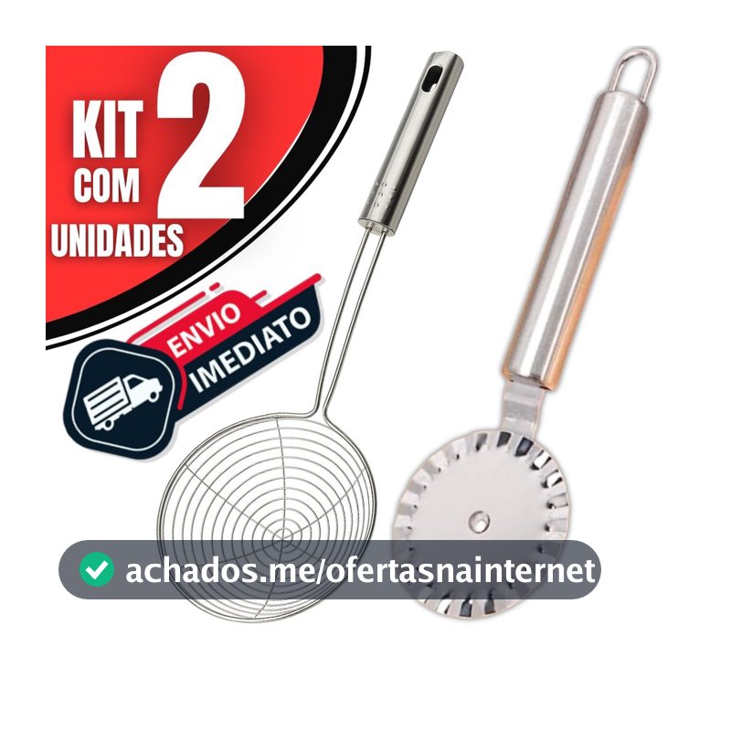 Kit 2 Escumadeiras De Fritura + Carretilha de Fechar Pastel | Utensílios Cozinha em Aço Inoxidável
