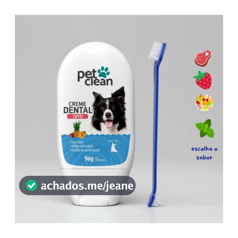 Kit Escova de Dentes Dupla e Creme Dental Pet Clean para Cães Gatos Cachorro Previne Mau Hálito