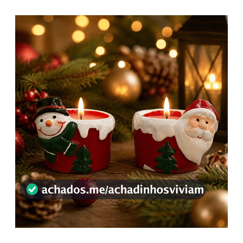 Kit 2/3/6 Castiçal Vela Natalino 6cm Papai Noel e Boneco de Neve Cerâmica - Wincy / Decoração / Jogo