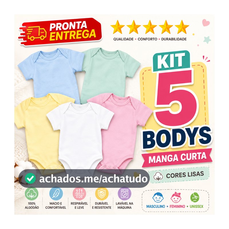Kit 5 Body Manga Curta Liso Infantil Bebê Menino Menina
