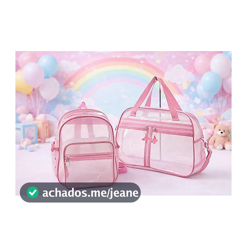 Kit Bolsa Maternidade Transparente Rosa 2 Peças – Mochila + Bolsa Bebê Moderna Grande Resistente Mamãe e Bebê
