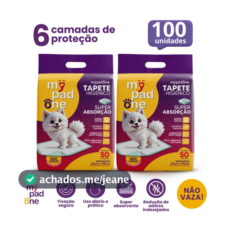 Kit 2 Tapete Higiênico Premium Slim para Caes MyPadOne 60x50 cm Ultra Absorção Envio Imediato - 100 Unidades