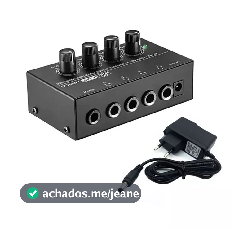 Amplificador Fone De Ouvido Ha400 4 Canais P10 com Fonte para Gravação Retorno Música Podcast Stereo