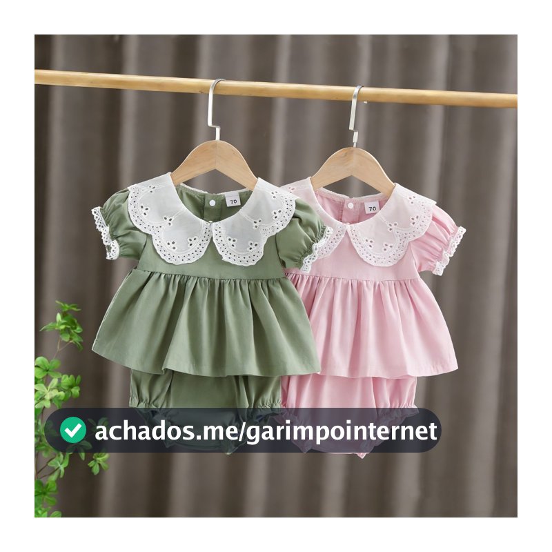 Shorts De Verão Para Bebês Meninas , Roupas De Manga Curta Com Gola De Boneca E Ilhós , Conjuntos De PP
