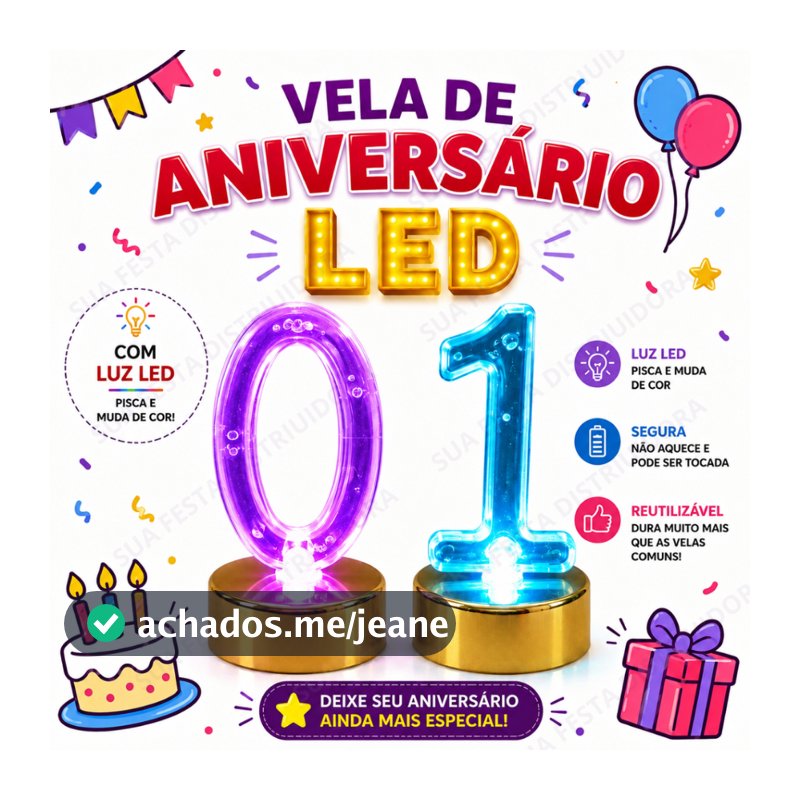 Topo De Bolo Vela Numérica Em Led Pisca Pisca Coloridas Para Festas Aniversários