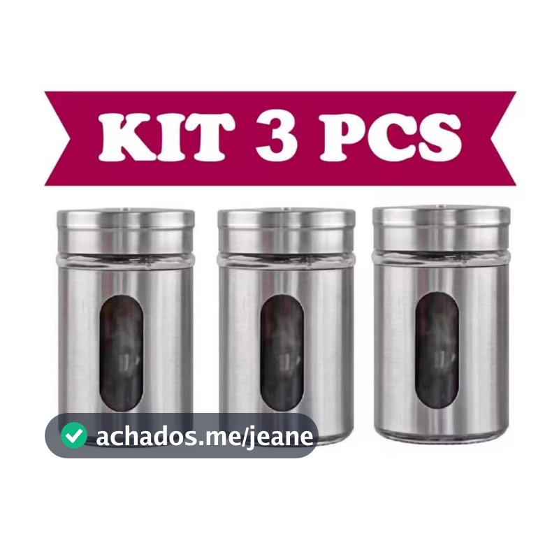 Kit 3 Saleiro Pimenteiro Porta Condimentos Vidro Aço Inox