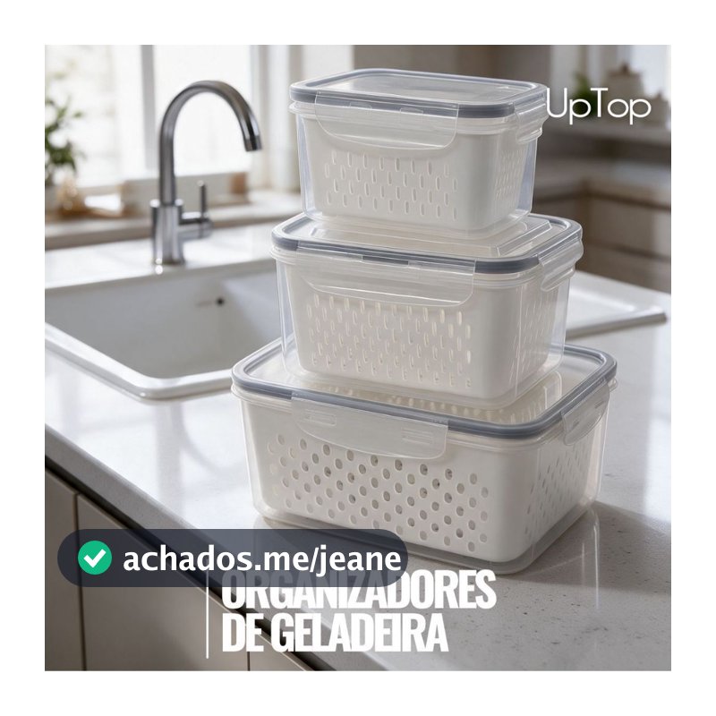 Pote Organizador de Geladeira com Cesto Escorredor e Tampa Hermética 850ml 1750ml 3300ml UpTop