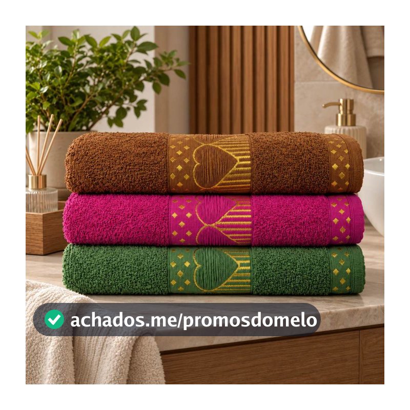 Kit 3 Toalhas de Banho Jacquard Grande 75x150cm Macia Absorvente Alta Qualidade Grossa Coração