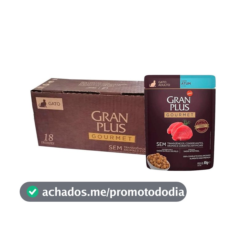 Caixa 18un Ração Úmida Granplus Sache Gato Adulto Atum 85g