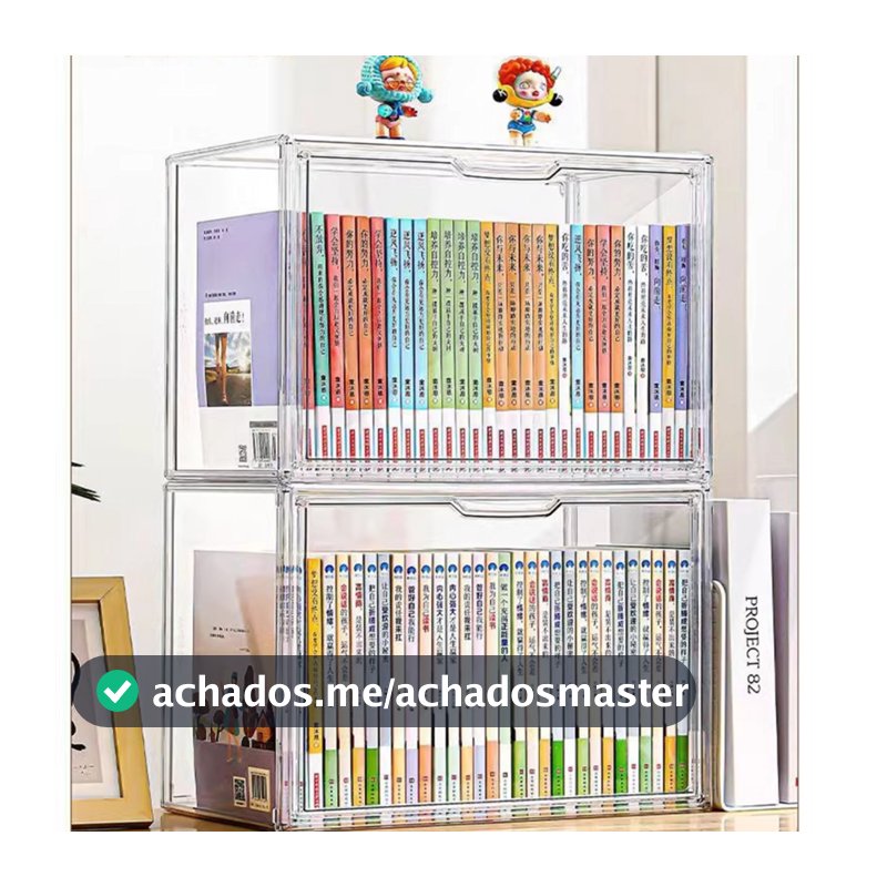 Caixa Organizadora de Livros Acrílico Grande Capacidade Transparente com Tampa Exibição Proteção Contra Poei