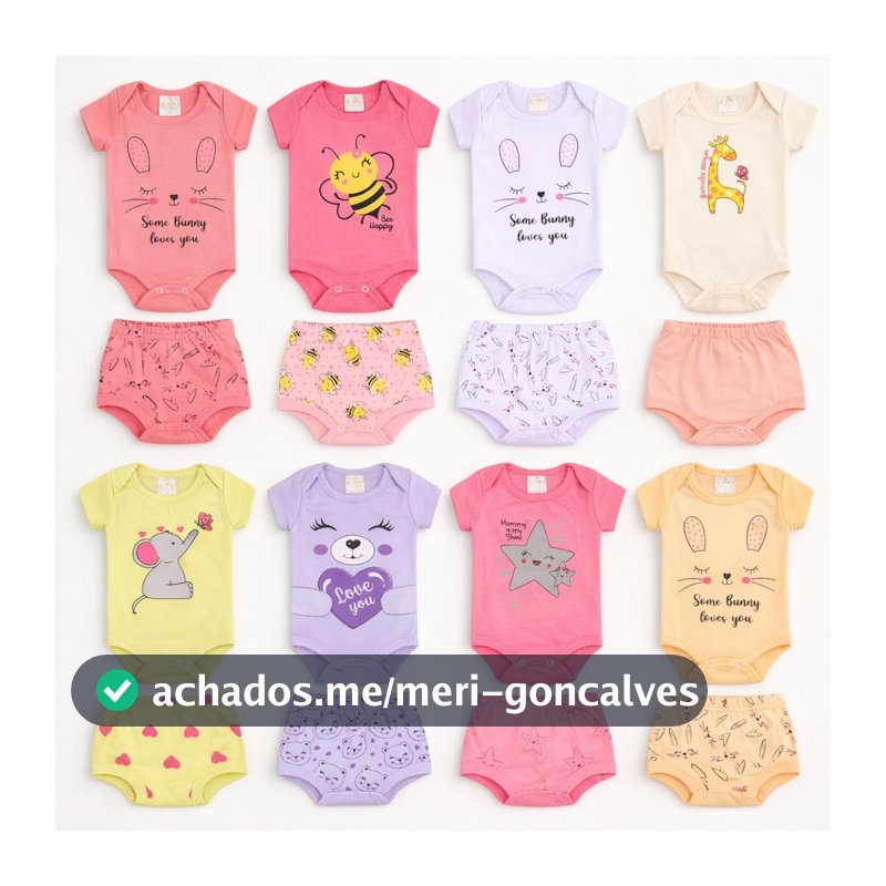 Kit 5 Conjuntos Bebê Body Manga Curta + Tapa Fralda Algodão Verão Menina 10 Peças RN Ao GG