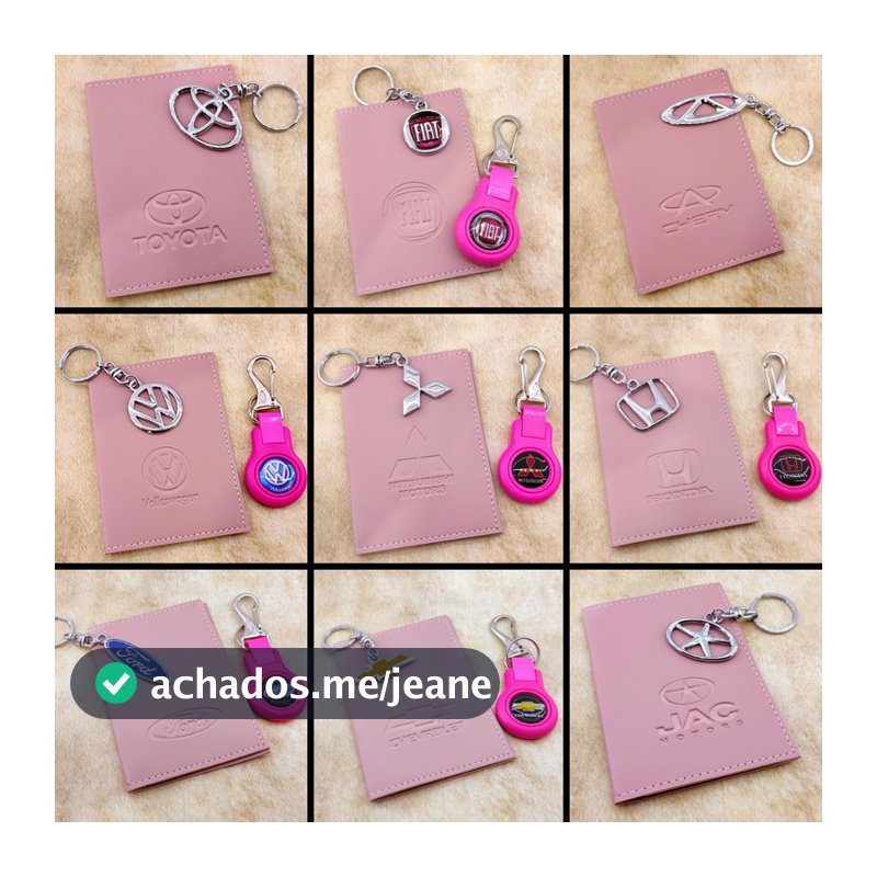 Kit Automotivo Feminino Rosa Porta Documentos + Chaveiro Automotivo Todas as Marcas