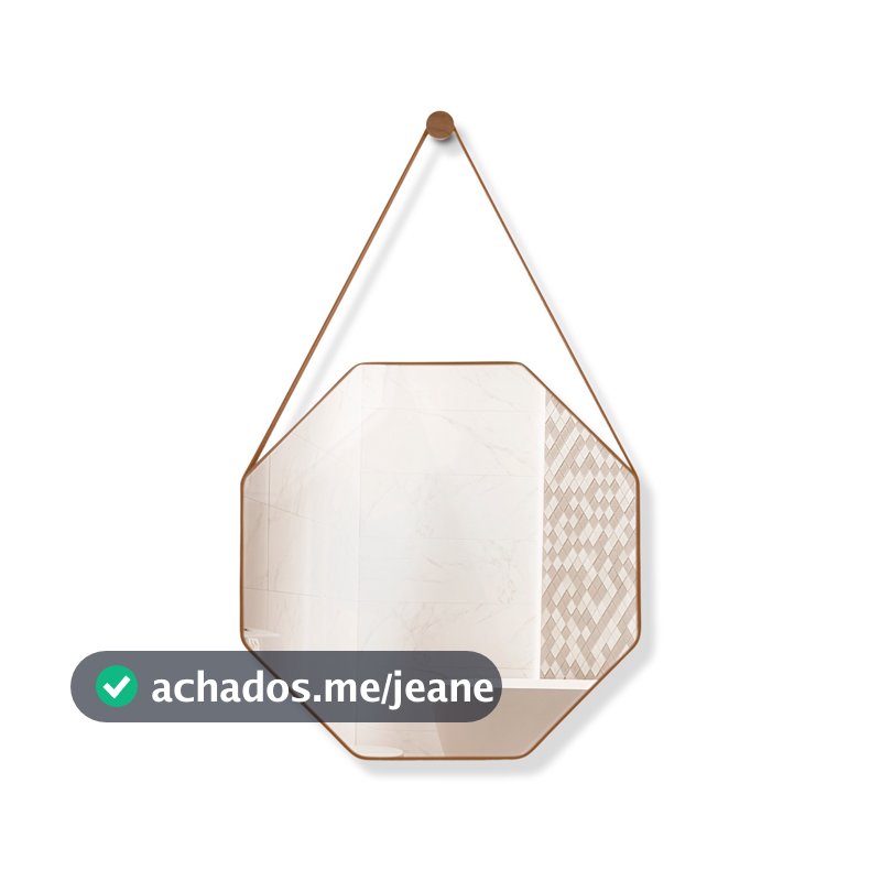 Espelho Decorativo 40cm e 60cm Lavabo Banheiro Quarto Sextavado Suspenso Alça Couro + Suporte