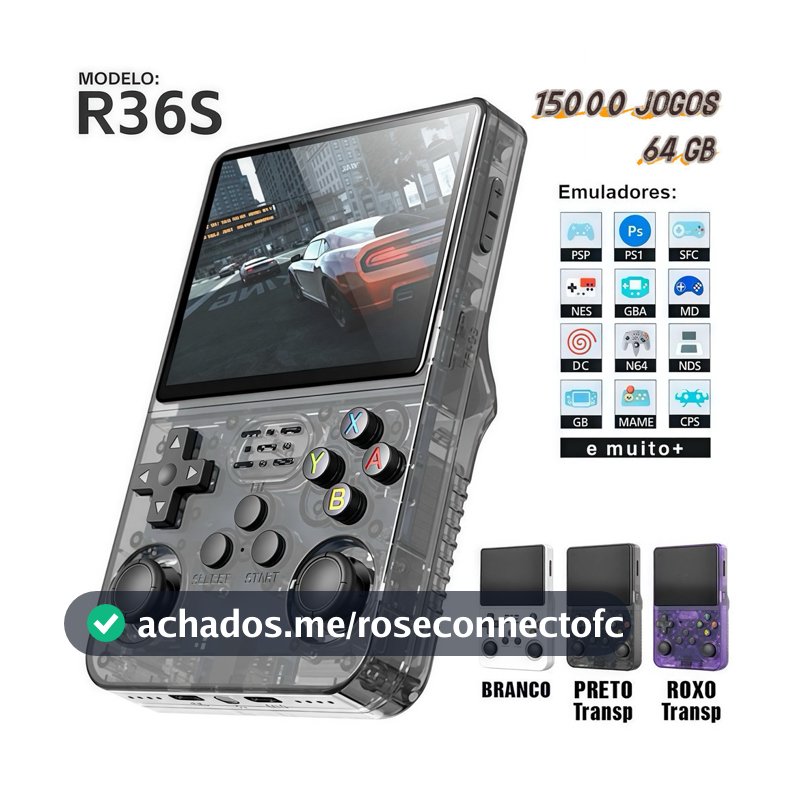 Console Portátil R36S + de 15.000 Jogos Vídeo Game 64g Linux Tela IPS 3.5 Polegadas  SU