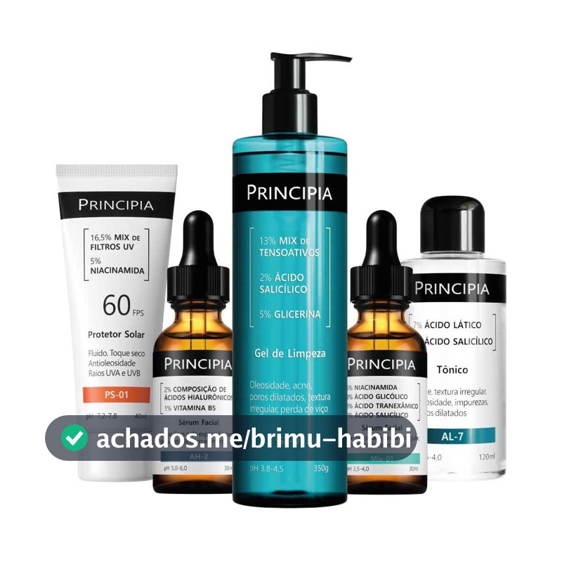 Principia Kit Anti Acne Avançado c/ Gel de Limpeza GL-01 + Tônico AL-7 + Sérum Mix-01 + Sérum AH-2 + Protetor Solar PS01