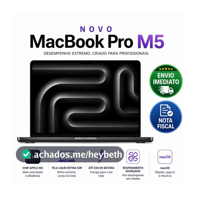 Apple MacBook Pro 14" Processador M5 16GB RAM 512GB ou 1TB SSD  2026