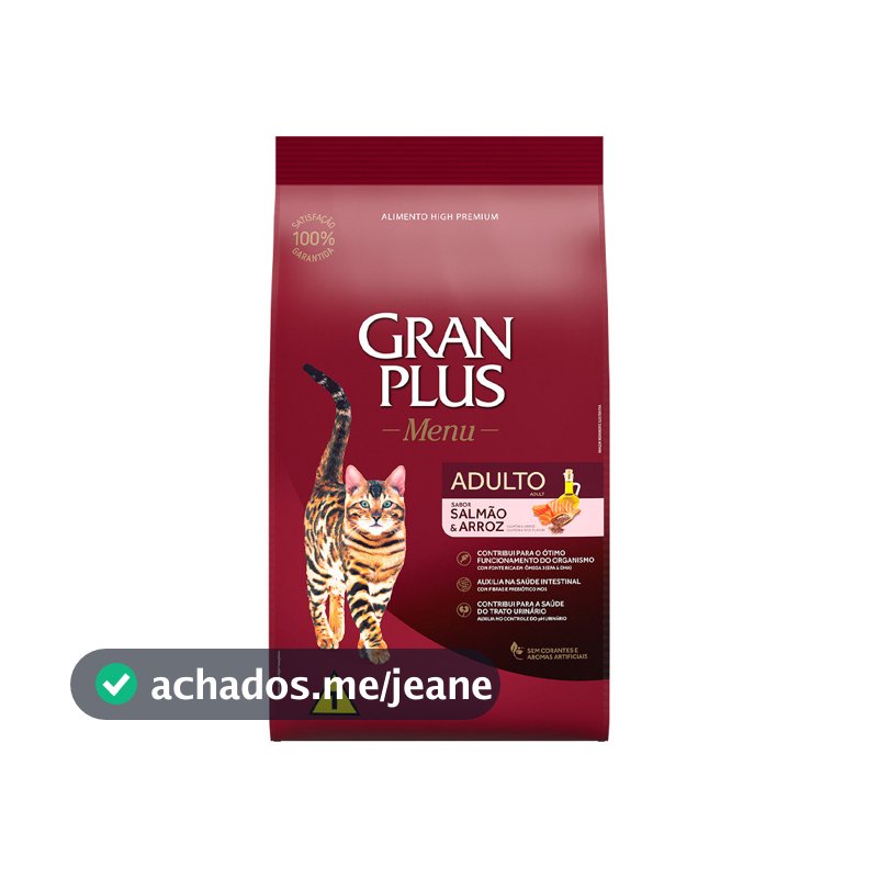 Ração Granplus para Gatos Adultos sabor Salmão e Arroz 3kg