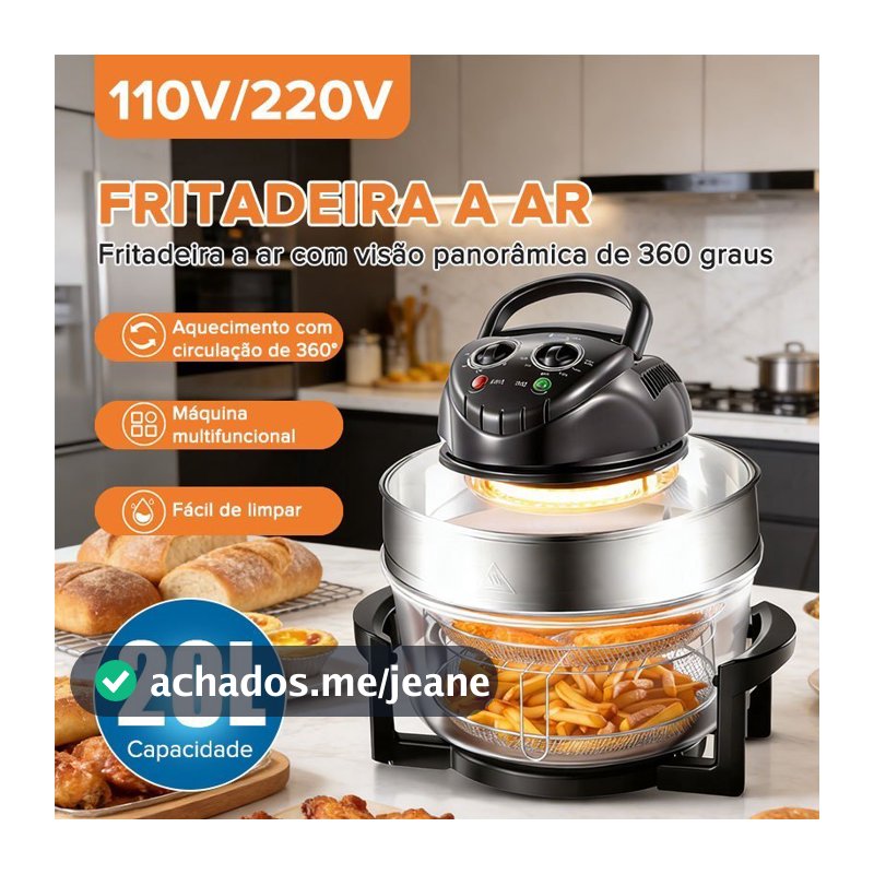 Air Fryer Halogênio Líder 20L Assa Fritadeira Sem Óleo Grande Multiuso Cozinha 110V/220V