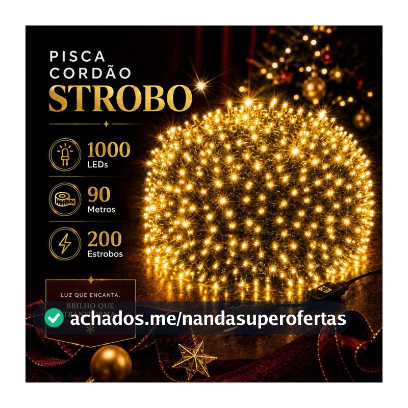 Cordão Strobo Natal 50/90/30 Metros Bivolt 500/1000/300 Leds Prova D'Água Luz Branco Quente