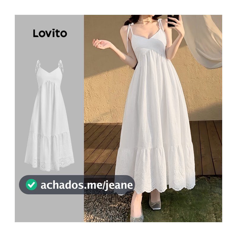 Lovito Tecido com Padrão Boho Costura Vestido Branco de Primavera/verão para mulheres DRK8P1D644