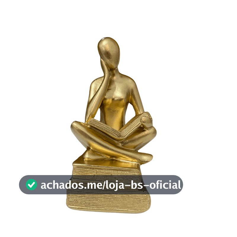 Estatueta Minimalista Pensador Com Livro Escultura Decorativa Luxo Dourado Escritório Casa Sala