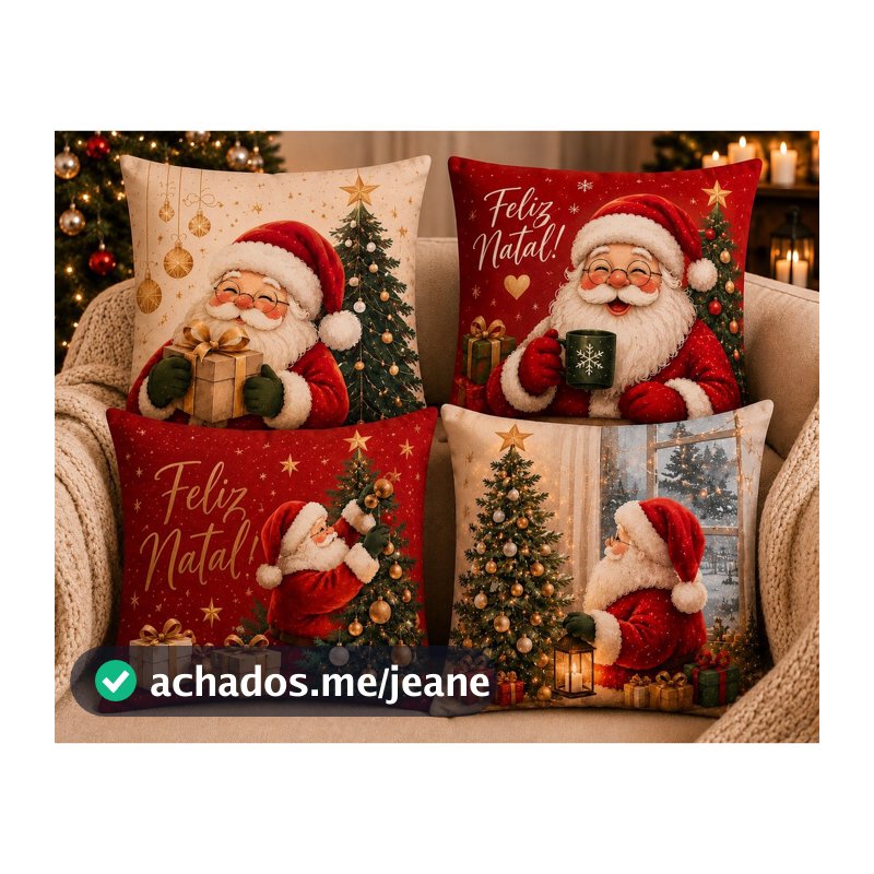 Kit 4 Capas de Almofadas 45x45 Natal Oxford Estampadas Decorativas natalina papai noel 2026