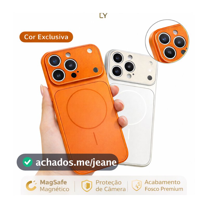Capa Magnética MagSafe Laranja para iPhone 13 14 15 16 17 Pro Max Antichoque com Proteção de Câmera