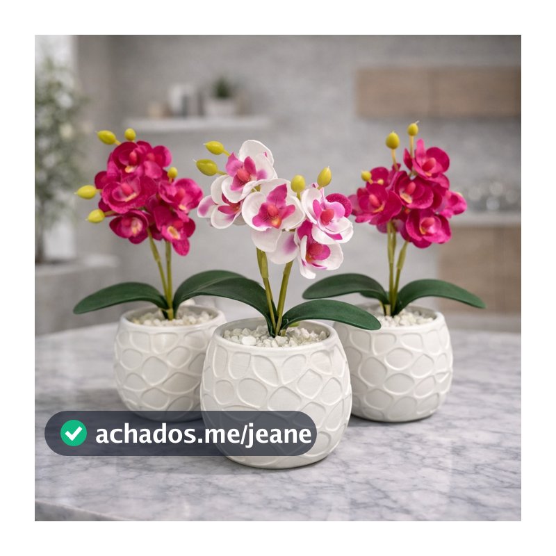 Vasos Decorativos com Orquídea Artificial em Gesso Cerâmico Branco para Sala, Escritório, Casa, Apartamento Decoração
