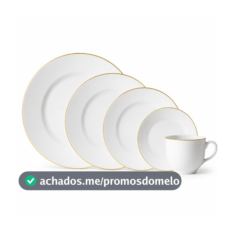 Aparelho de Jantar Prato Caneca Borda Dourada Luxo Premium 20pcs Catarina