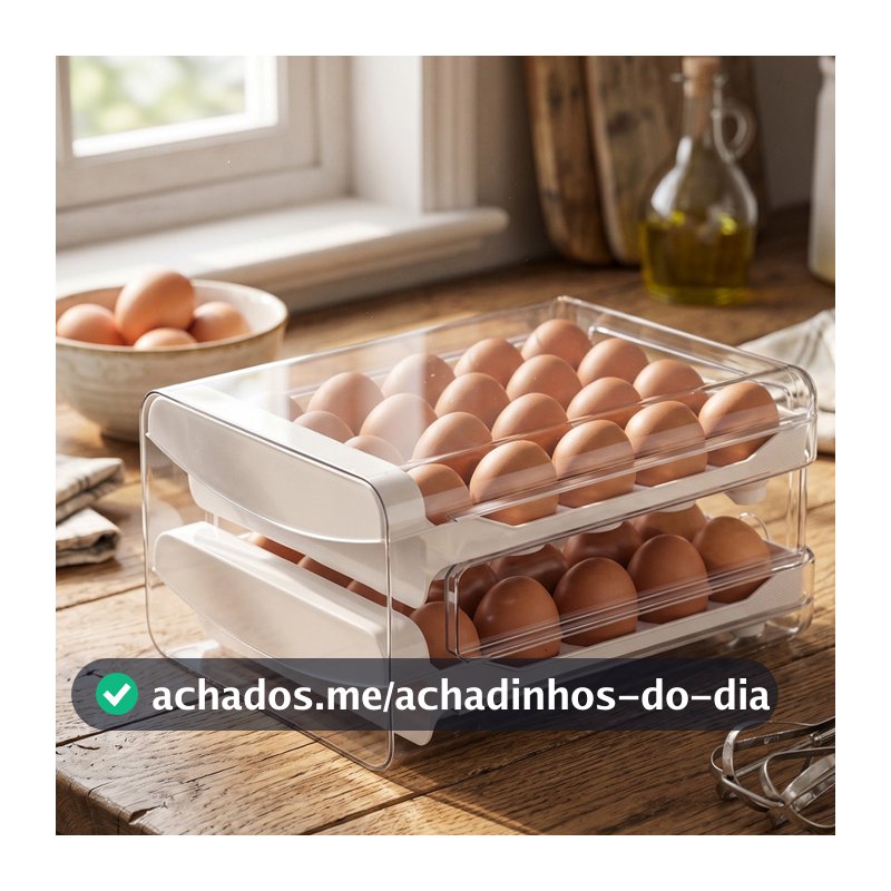 Organizador de Ovos Geladeira 32 Unidades Porta Ovo Gaveta Dupla Acrílico